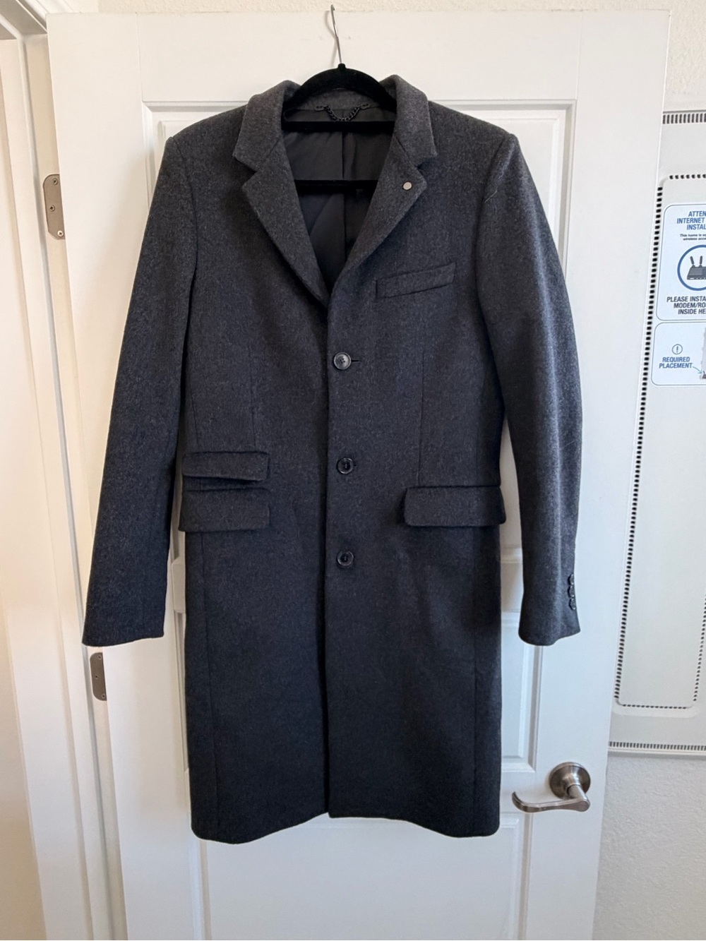 Sandro Paris Wool Cashmere Blend Long Coat Charcoal Gray Size S